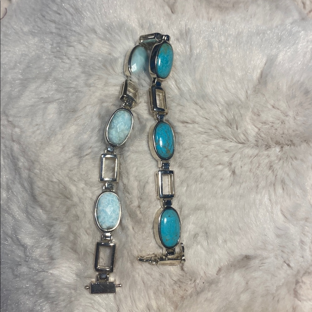 Jay King Turquoise & Blue Aragonite Reversible 8” Bracelet. Sterling  (154)